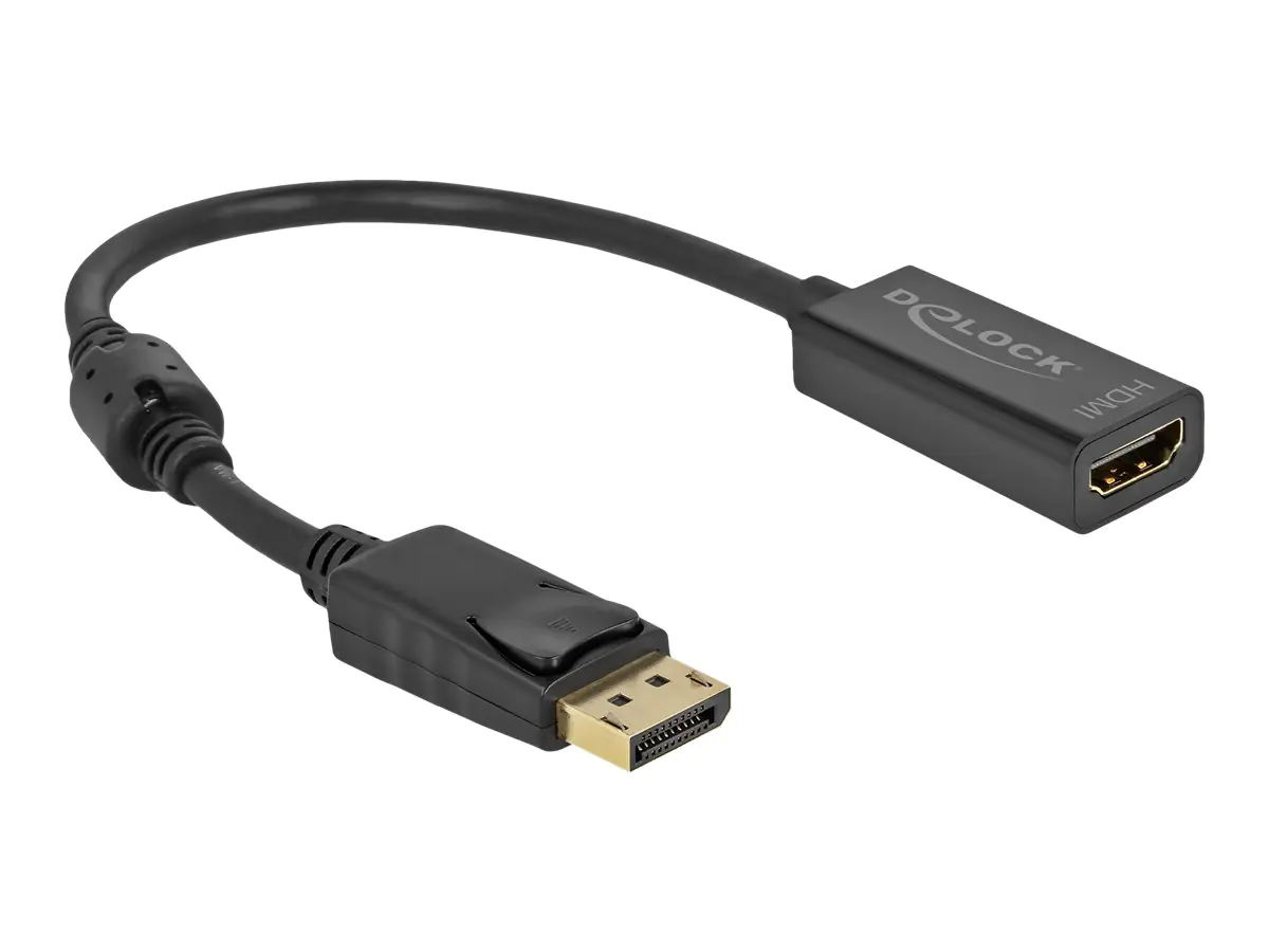 Delock - Videoadapter - DisplayPort männlich eingerastet zu HDMI weiblich - 20 cm - Schwarz - Passiv, Support von 4K 30 Hz