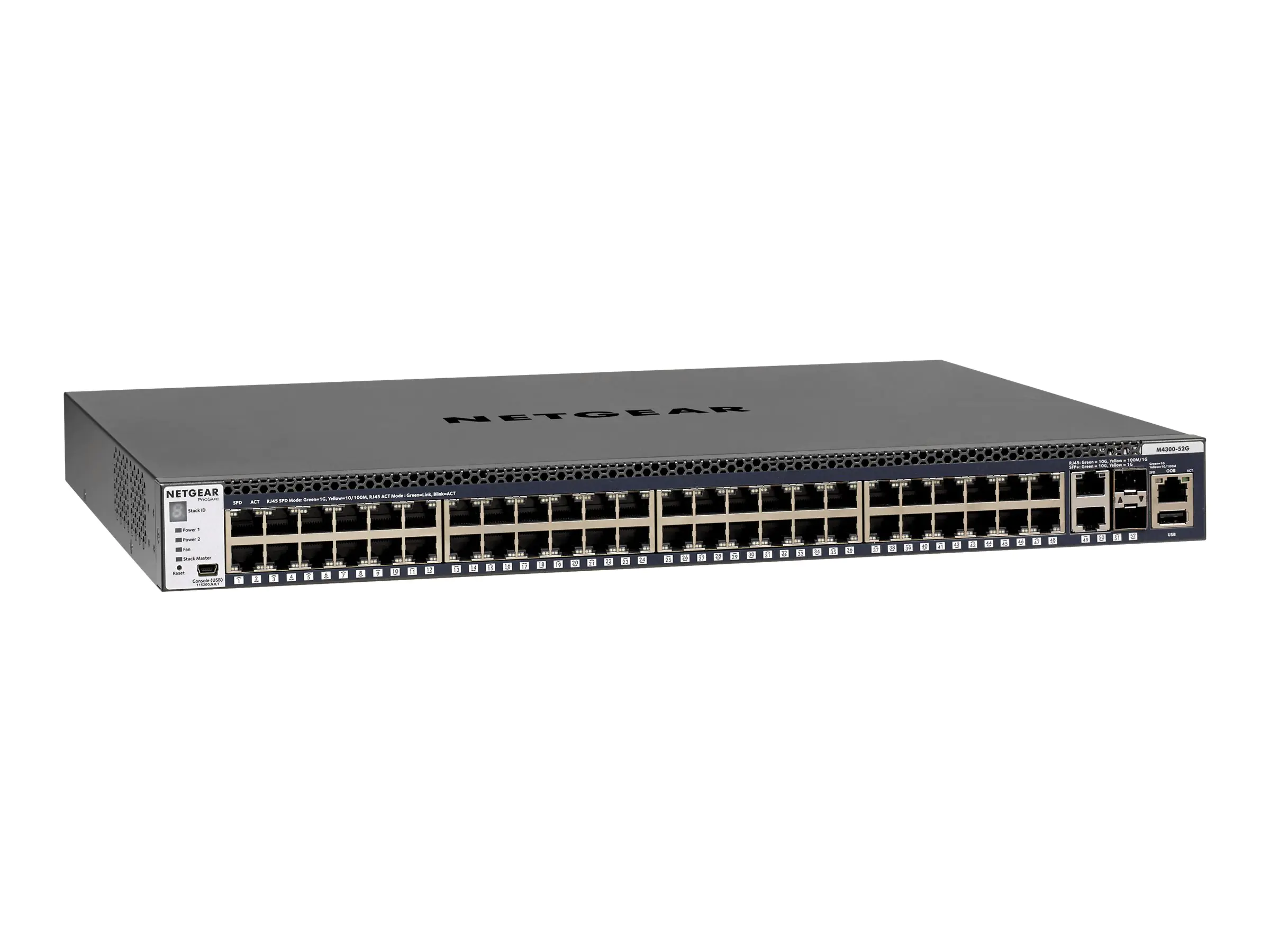 NETGEAR M4300-52G - Switch - L3 - managed - 2 x 10/100/1000/10000 + 2 x 10 Gigabit SFP+ + 48 x 10/100/1000 - Luftstrom von vorne nach hinten - an Rack montierbar