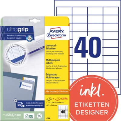 Avery Zweckform Universaletikett 4780 48,5x25,4mm ws 1.200 St./Pack. Avery Zweckform Universaletikett 4780 48,5x25,4mm ws 1.200 St./Pack.
