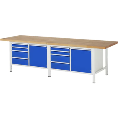RAU Werkbank 8000 3.000 x 840-1.040 x 900 mm (B x H x T) enzianblau lichtgrau