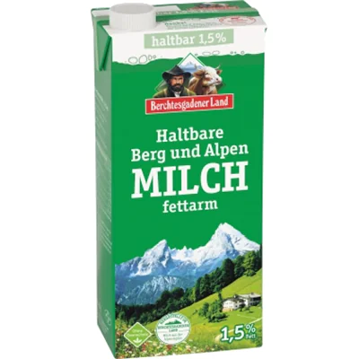 Berchtesgadener Land H-Milch 1,5% 12 x 1 l/Pack. Berchtesgadener Land H-Milch 1,5% 12 x 1 l/Pack.