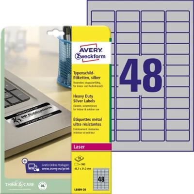 Avery Zweckform Typenschildetikett L6009-20 45,7x21,2mm 960 St./Pack. Avery Zweckform Typenschildetikett L6009-20 45,7x21,2mm 960 St./Pack.