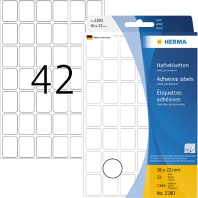 HERMA Vielzwecketikett 2380 16x22mm Papier weiß 1.344 St./Pack. HERMA Vielzwecketikett 2380 16x22mm Papier weiß 1.344 St./Pack.
