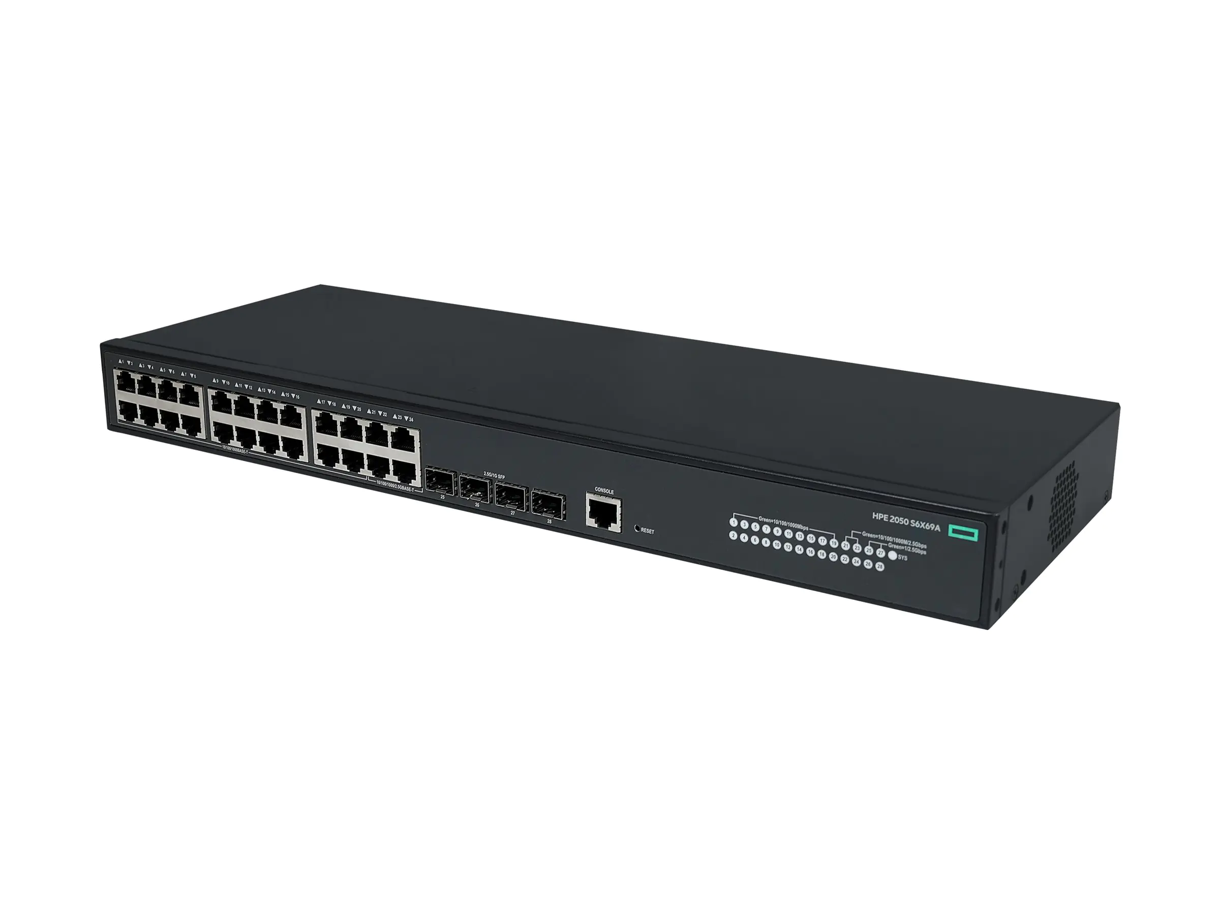 HPE Networking Comware 2050 20p 10/100/1000BASE-T 4p Smart Rate 1/2.5GbE 4p SFP 1G/2.5G - Switch - managed - 20 x 10/100/1000Base-T + 4 x 1/2.5GBase-T + 4 x 1/2.5GBase-X (uplink / stacking) S6X69A#ABB
