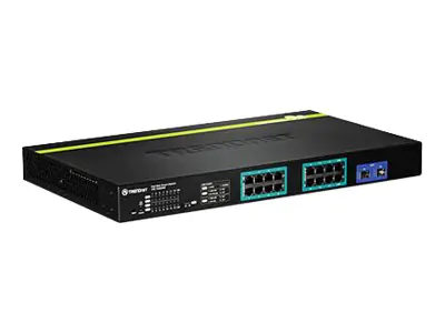 Trendnet TPE 1620WS 16-Port Gigabit Web Smart PoE+ Switch - Switch - managed - 16 x 10/100/1000 (PoE+) + 2 x Shared Gigabit SFP - Desktop, an Rack montierbar - PoE+ (185 W) - TAA-konform