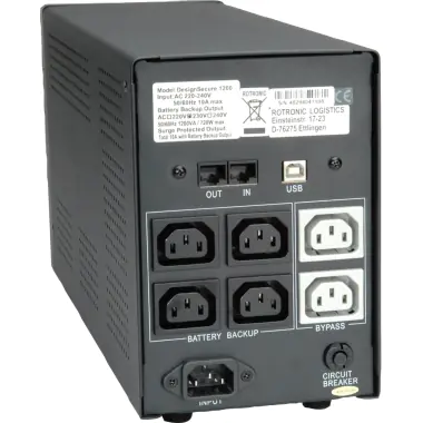 ROLINE DesignSecure 1200 - USV - Wechselstrom 230 V - 720 Watt - 1200 VA - USB - Ausgangsanschlüsse: 4 - Schwarz, Silber ROLINE DesignSecure 1200 - USV - Wechselstrom 230 V - 720 Watt - 1200 VA - USB - Ausgangsanschlüsse: 4 - Schwarz, Silber