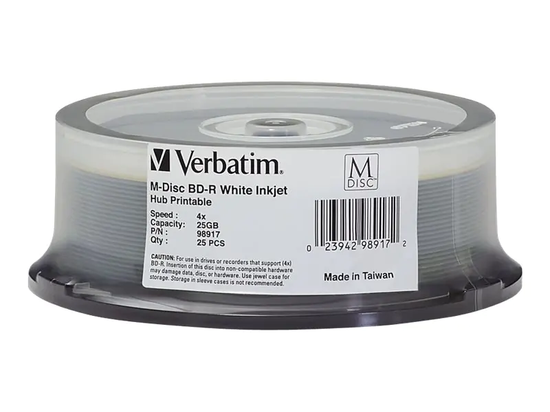 Verbatim M-Disc - 25 x BD-R - 25 GB 4x - mit Tintenstrahldrucker bedruckbare Oberfläche, Bedruckbarer Innenring - Spindel