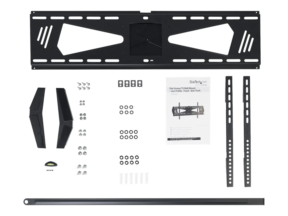 StarTech Flache Flachbildfernseher Wandhalterung - für 37 bis 75 TV - Diebstahlsicherung - VESA Halterung - Stahl TV Halterung - Befestigungskit (Wandplatte, 2 Montagehalterungen, Montageleiste, 2 dekorative Hüllen) für Flachbildschirm - Kunststoff, Stahl
