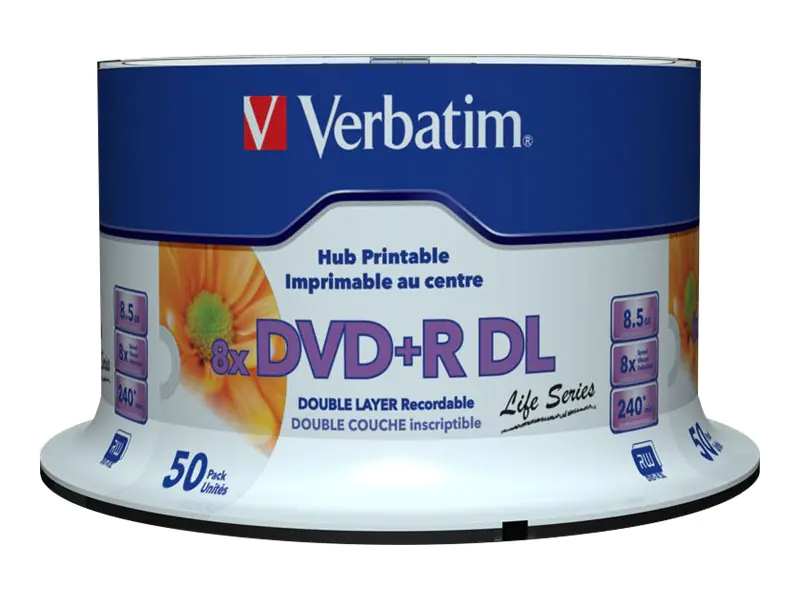 Verbatim Life Series - 50 x DVD+R DL - 8.5 GB (240 Min.) 8x - bedruckbare Oberfläche - Spindel