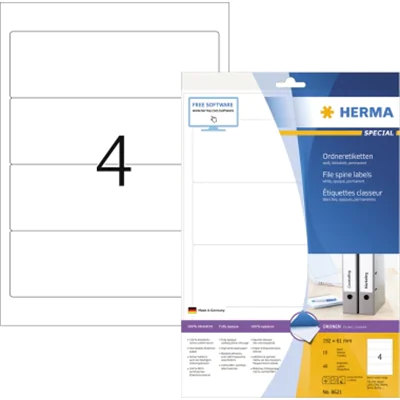 HERMA Ordneretikett 8621 192x61mm weiß 40 St./Pack. HERMA Ordneretikett 8621 192x61mm weiß 40 St./Pack.