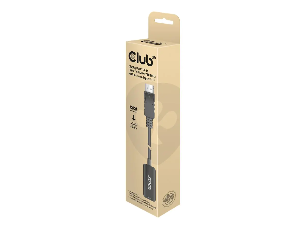 Club 3D - Videoadapter - DisplayPort männlich zu HDMI weiblich - 10 cm - aktiv, Support von 4K 120 Hz, unidirektional, unterstützt 8K 60 Hz (7680 x 4320)