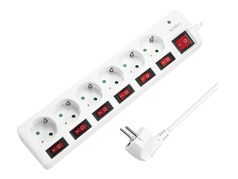 LogiLink Steckdosenleiste - Wechselstrom 250 V - 3680 Watt - Ausgangsanschlüsse: 6 (6 x Leistungs-CEE 7/3) LPS250