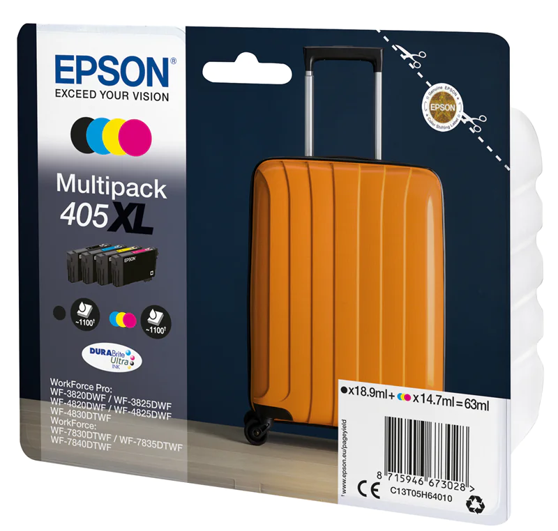 Epson 405XL Multipack - 4er-Pack - XL - Schwarz, Gelb, Cyan, Magenta - original - Tintenpatrone - für WorkForce WF-7310, 7830, 7835, 7840; WorkForce Pro WF-3820, 3825, 4820, 4825, 4830, 7840 Epson 405XL Multipack - 4er-Pack - XL - Schwarz, Gelb, Cyan, Magenta - original - Tintenpatrone - für WorkForce WF-7310, 7830, 7835, 7840; WorkForce Pro WF-3820, 3825, 4820, 4825, 4830, 7840