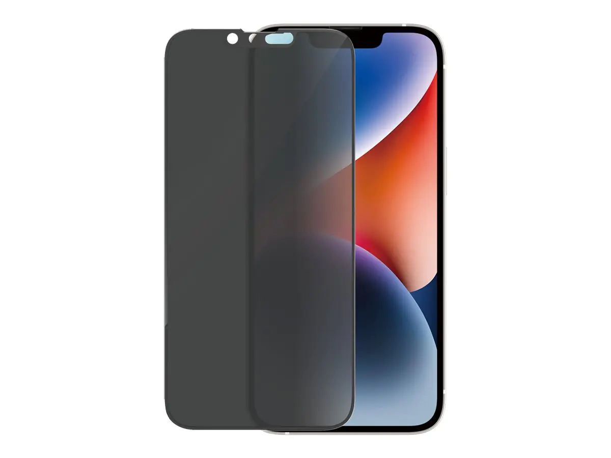 PanzerGlass - Bildschirmschutz für Handy - ultrabreite Passform - Glas - mit Sichtschutzfilter - Rahmenfarbe schwarz - für Apple iPhone 13, 13 Pro, 14