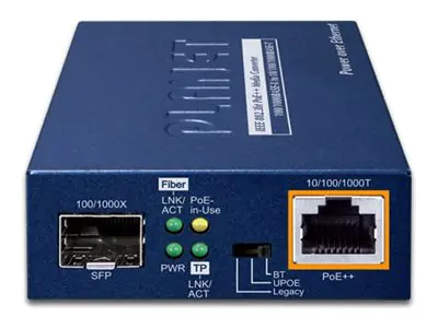 Planet Medienkonverter - 1GbE - über CAT 3/4/5/5e/6 - 10/100/1000Base-T, 100/1000Base-X - RJ-45 / SFP (mini-GBIC) GUP-805A-60W