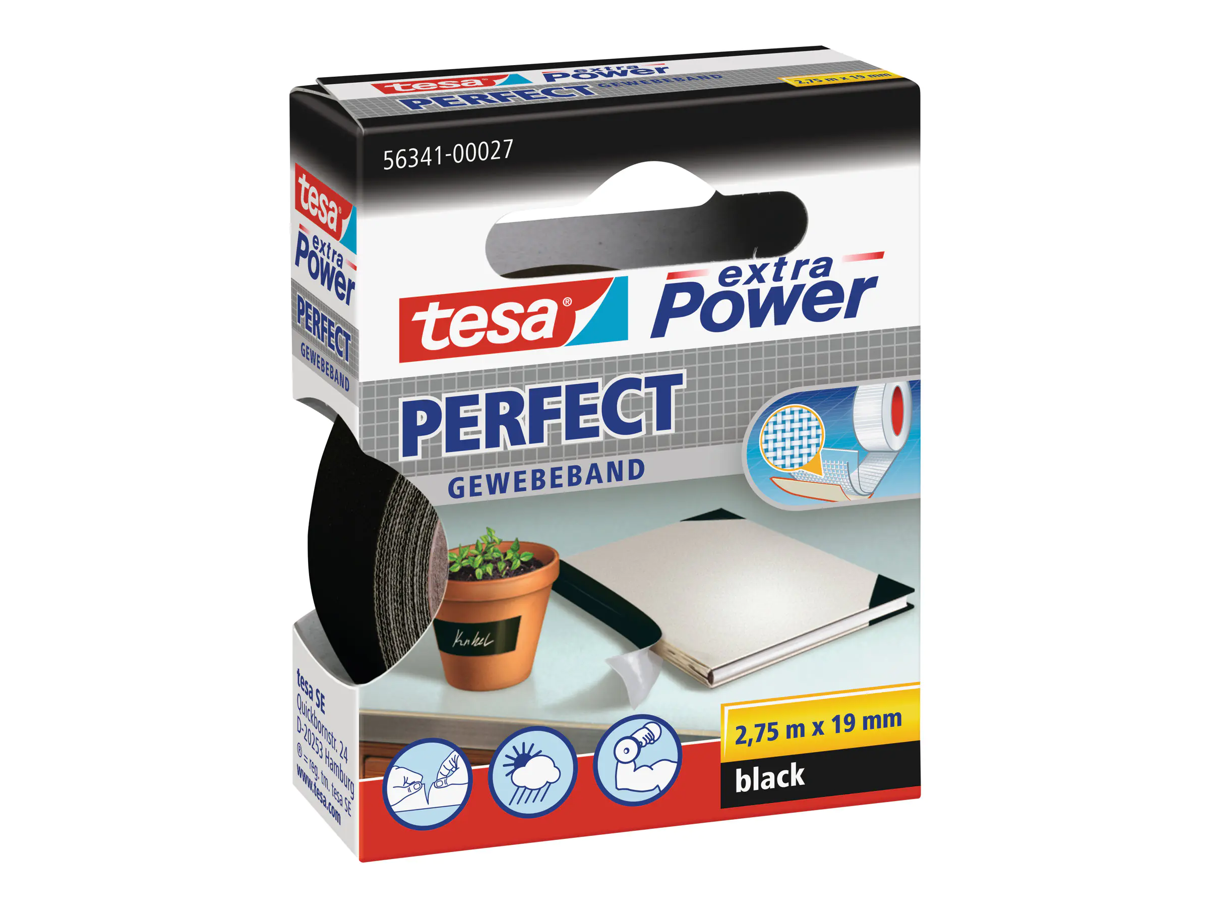 tesa Gewebeband Extra Power Perfect 56341-00027 19mmx2,75m schwarz