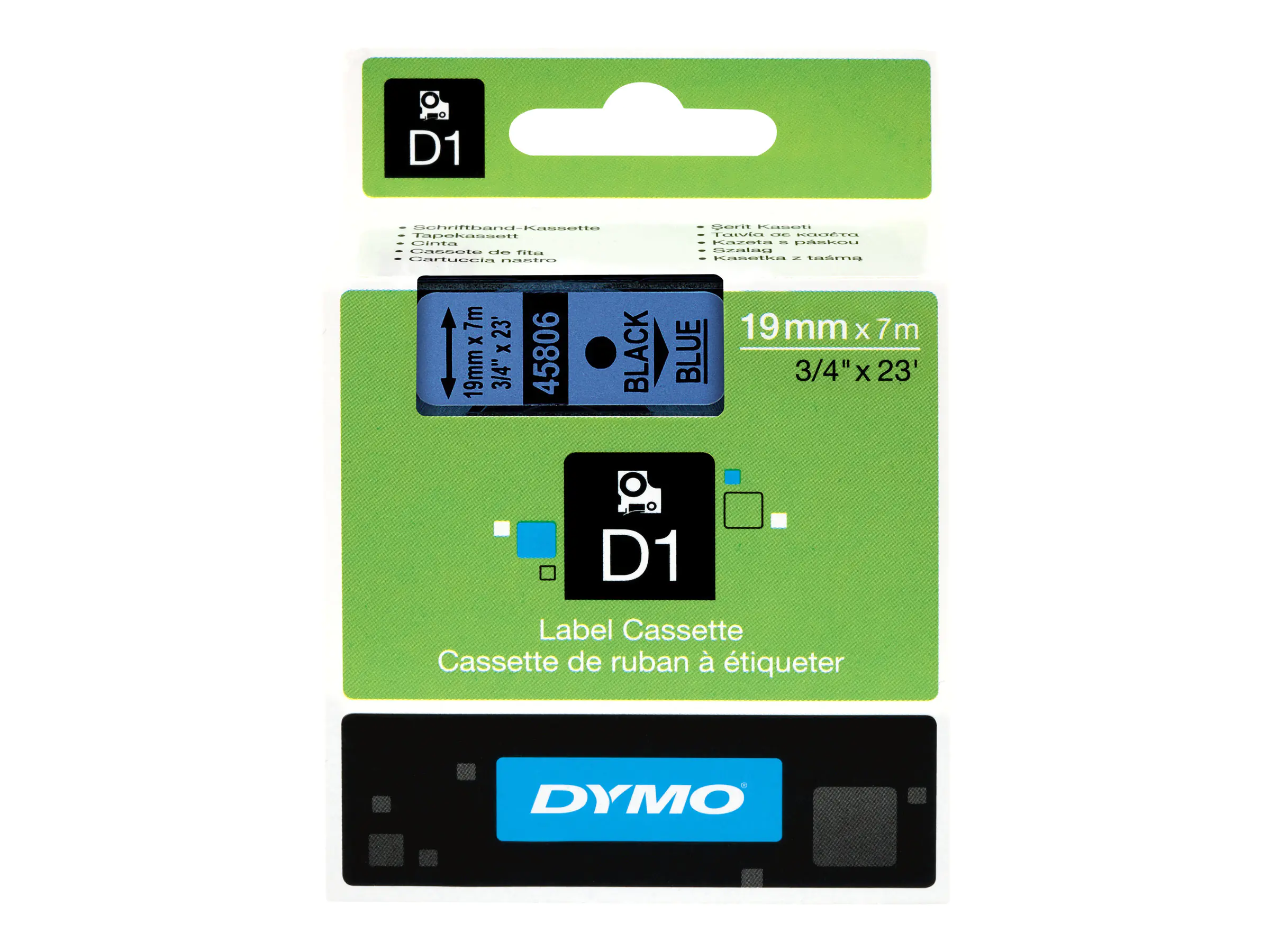 DYMO D1 - Selbstklebend - Schwarz auf Blau - Rolle (1,9 cm x 7 m) 1 Kassette(n) Etikettenband - für LabelMANAGER 360, 400, 420, 450, 500, PC, PC2, Wireless PnP; LabelPOINT 300, 350