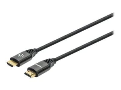 Manhattan HDMI Cable with Ethernet, 8K@60Hz (Ultra High Speed), 3m (Braided), Male to Male, Black, 4K@120Hz, Ultra HD 4k x 2k, Fully Shielded, Gold Plated Contacts, Lifetime Warranty, Polybag - Ultra High Speed - HDMI-Kabel mit Ethernet - HDMI männlich zu