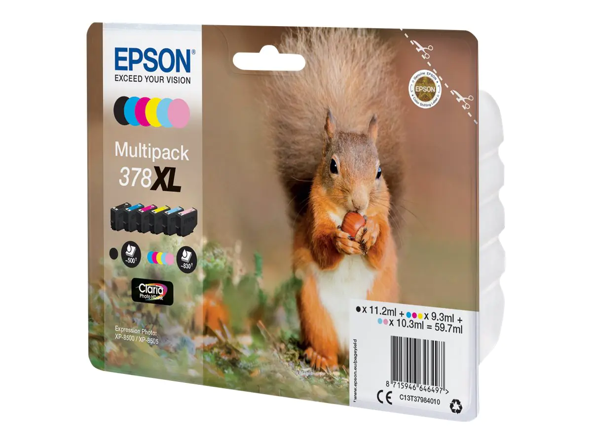Epson 378XL Multipack - 6er-Pack - XL - Schwarz, Gelb, Cyan, Magenta, hellmagentafarben, hell Cyan - Original - Blisterverpackung - Tintenpatrone - für Expression Home XP-8605, XP-8606; Expression Photo XP-8500, XP-8500 Small-in-One, XP-8505