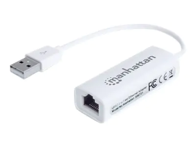 Manhattan USB-A Fast Ethernet Adapter, 10/100 Mbps Network, 480 Mbps (USB 2.0), Hi-Speed USB, RJ45, White, Three Year Warranty, Blister - Netzwerkadapter - USB 2.0 - Gigabit Ethernet x 1