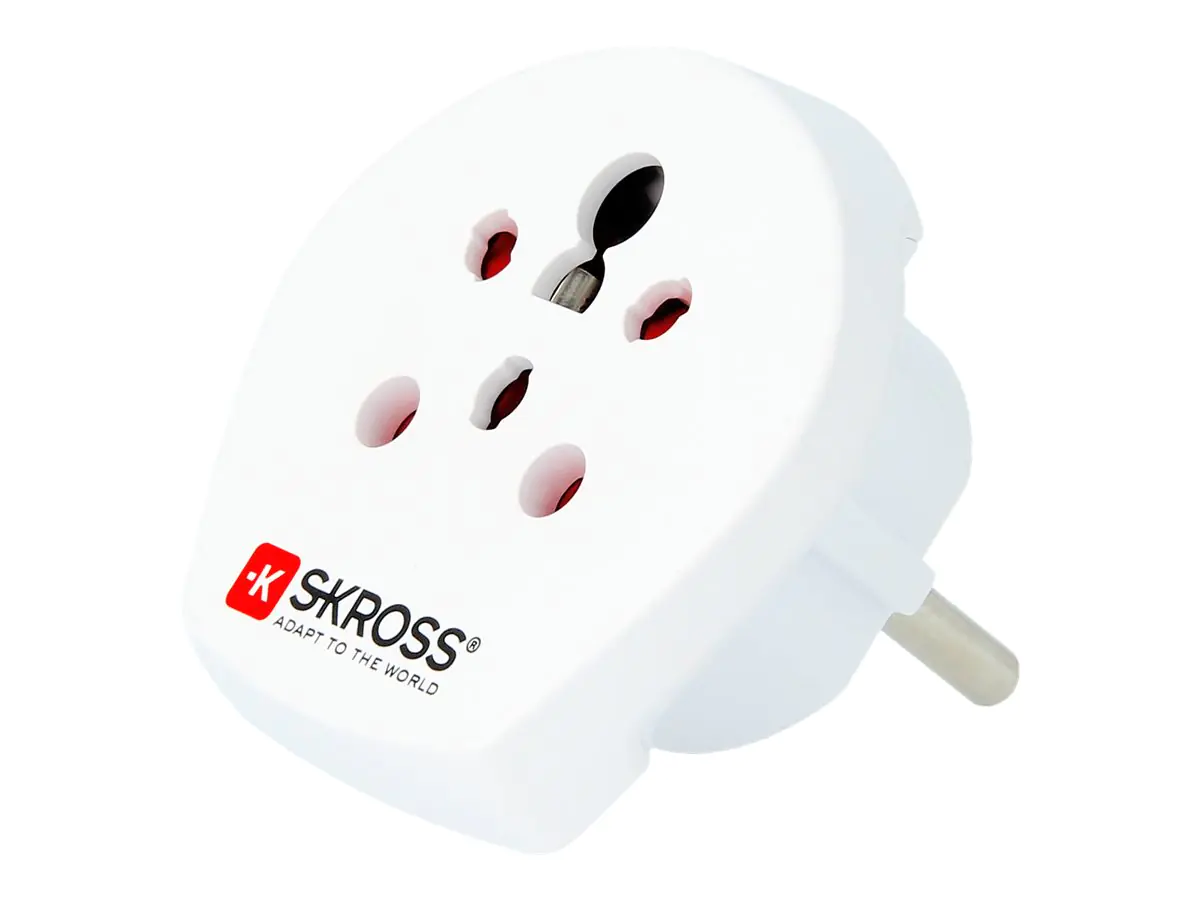 SKROSS Country Travel Adapter India-Israel-Denmark to Europe - Adapter für Power Connector - Typ K, Typ D, Typ H (W) zu Typ E, Typ F (M) - weiß - Europa