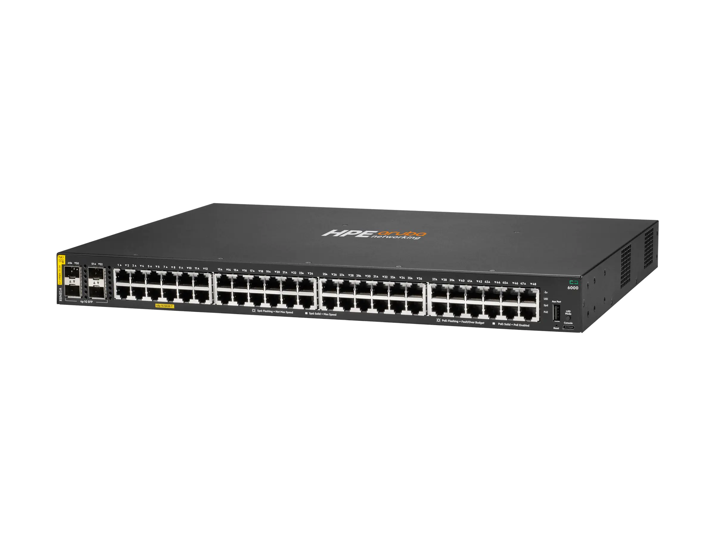 HPE Aruba 6000 48G Class4 PoE 4SFP 370W Switch - Switch - managed - 48 x 10/100/1000 (PoE+) R8N85A#ACD