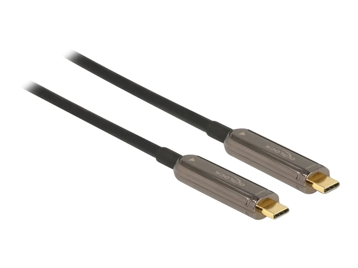 Delock - Video- / Audiokabel - 24 pin USB-C männlich zu 24 pin USB-C männlich - 15 m - Glasfaser - Schwarz - Active Optical Cable (AOC), unterstützt 4K 60 Hz (3840 x 2160)
