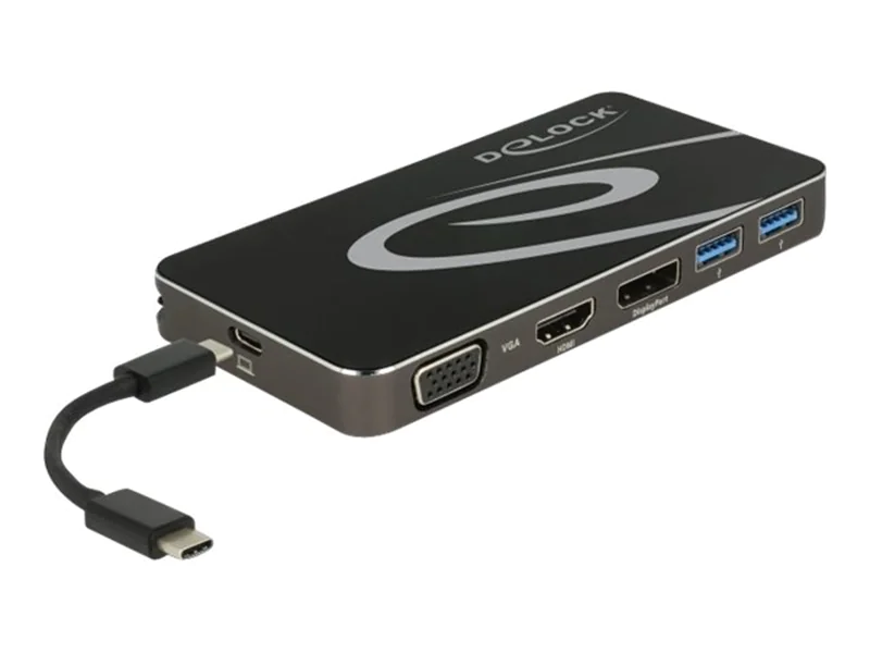 DeLOCK USB Type-C 3.2 Dockingstation 4K - Dockingstation - USB-C 3.2 Gen 1 / Thunderbolt 3 - VGA, HDMI, DP