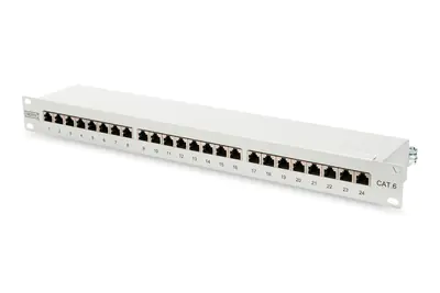 DIGITUS DN-91624S - Patch Panel - CAT 6 - RJ-45 X 24 - Grau, RAL 7035 - 1U - 48.3 cm (19") DIGITUS DN-91624S - Patch Panel - CAT 6 - RJ-45 X 24 - Grau, RAL 7035 - 1U - 48.3 cm (19")