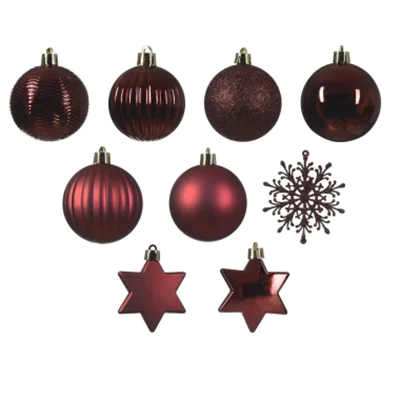 DECORIS Christbaumschmuck Mix Kunststoff ochsenblut Kugel, Stern, Schneeflocke 40 St./Pack. DECORIS Christbaumschmuck Mix Kunststoff ochsenblut Kugel, Stern, Schneeflocke 40 St./Pack.