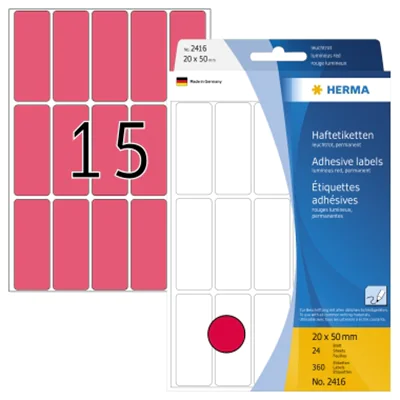 HERMA Vielzwecketikett 2416 20x50mm leuchtrot 360 St./Pack. HERMA Vielzwecketikett 2416 20x50mm leuchtrot 360 St./Pack.