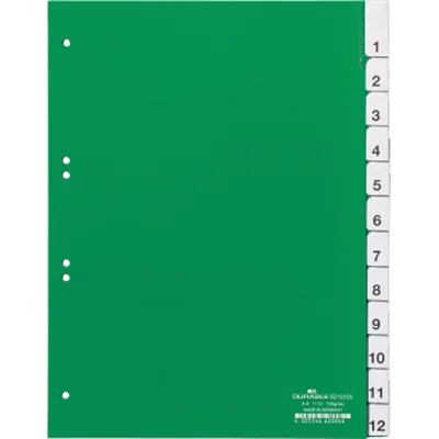 DURABLE Register 621005 DIN A4 1-12 12teilig Hartfolie grün DURABLE Register 621005 DIN A4 1-12 12teilig Hartfolie grün