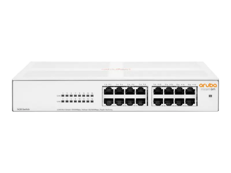 HPE Aruba Instant On 1430 16G Class4 PoE 124W Switch - Switch - unmanaged - 16 x 10/100/1000 (PoE Class 4) - Desktop, an Rack montierbar, wandmontierbar - PoE (124 W) - BTO