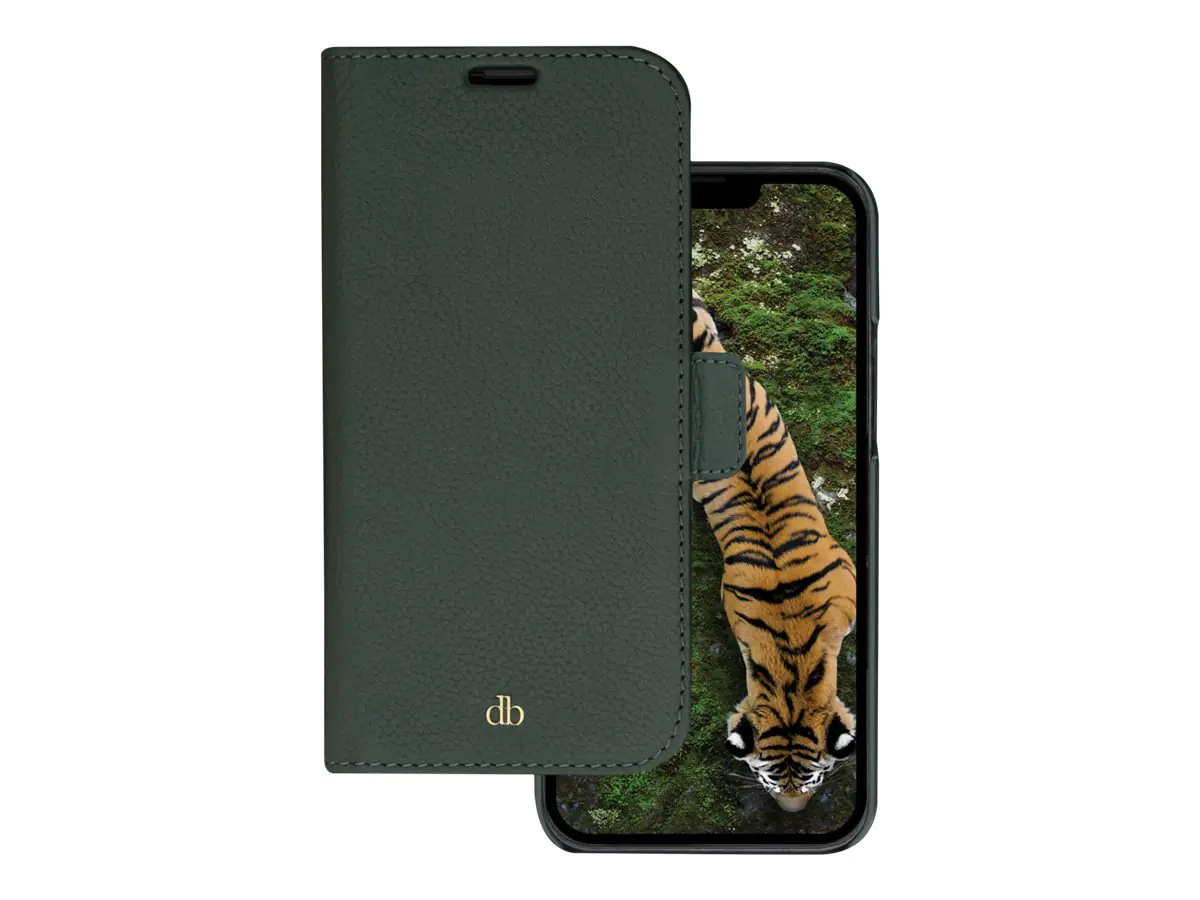 dbramante1928 New York - Flip-Hülle für Mobiltelefon - pebbled full-grain sustainable leather - Evergreen - für Apple iPhone 14 Pro Max