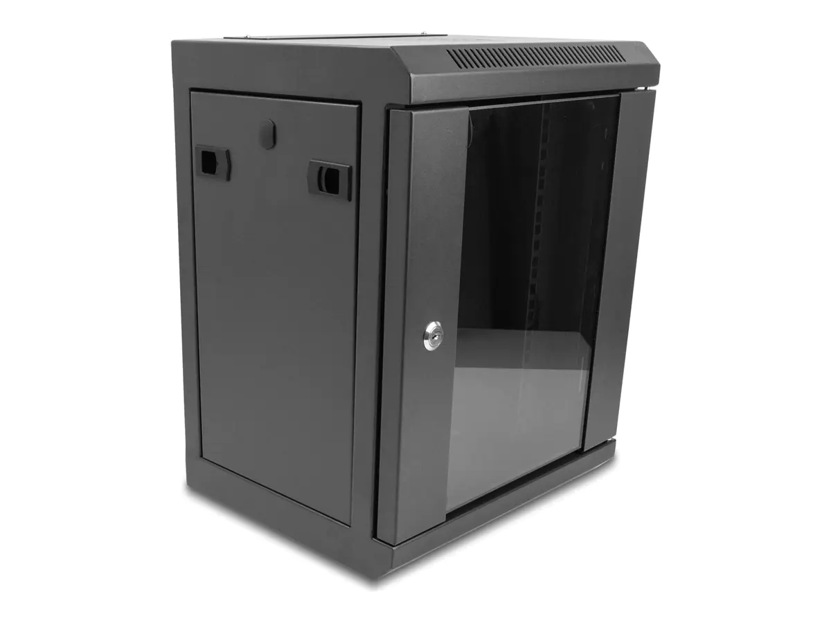 Delock Gehäuse - mit Glastür - geeignet für Wandmontage, Ständer montierbar - Schwarz - 8U -