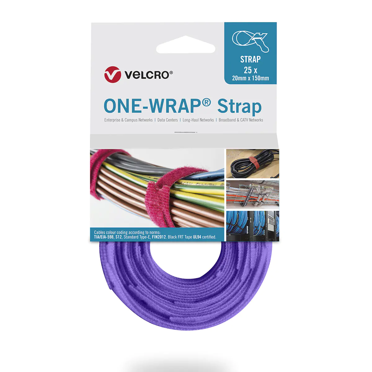 VELCRO ONE-WRAP - Lösbarer Kabelbinder - Polypropylen (PP) - Velcro - Violett - 200 mm - 13