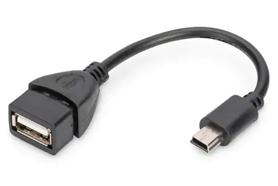 ASSMANN - USB-Kabel - Mini-USB, Typ B (M) zu USB (W) - USB 2.0 OTG - 20 cm - geformt - Schwarz