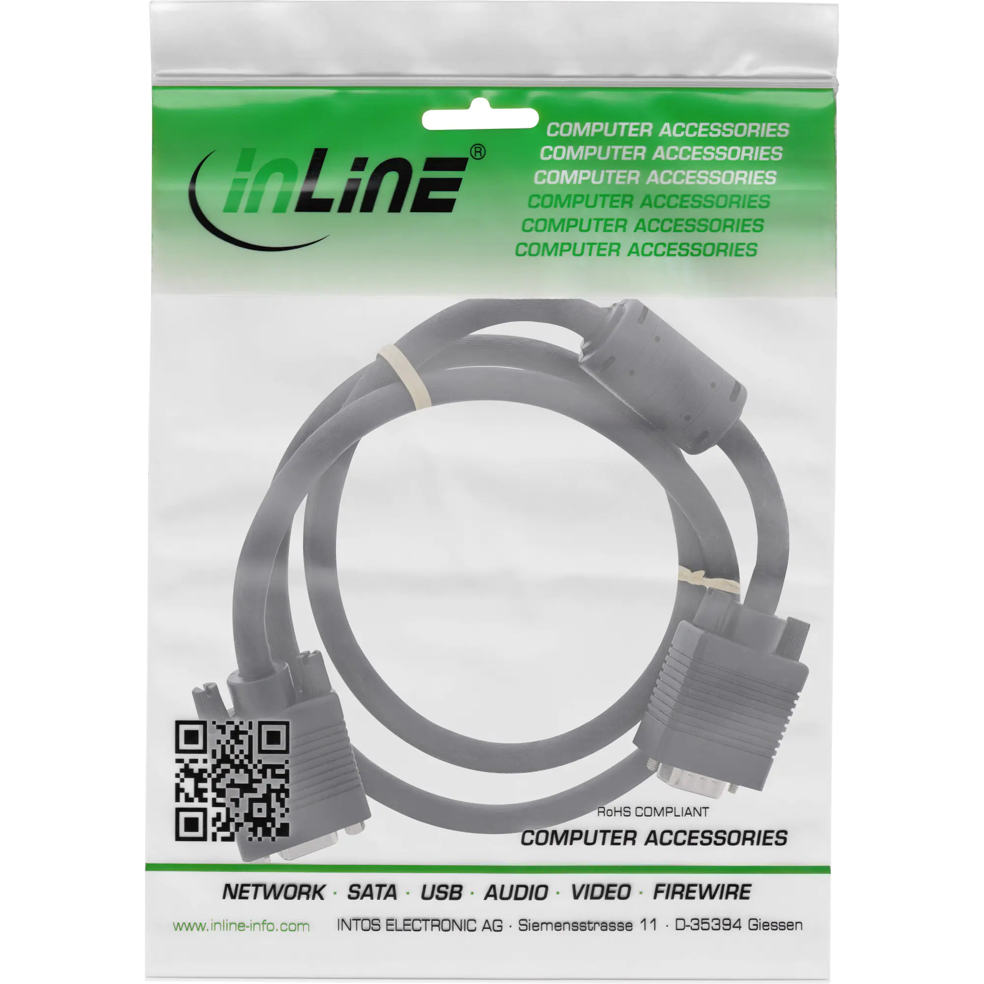 InLine - VGA-Verlängerungskabel - HD-15 ohne Pol 9 (M) zu HD-15 (VGA) (W) - 50 cm - geformt - Schwarz