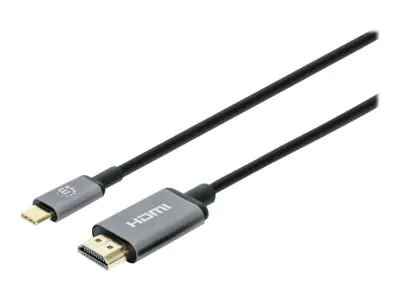 Manhattan USB-C to HDMI Cable, 4K@60Hz, 1m, Black, Male to Male, Three Year Warranty, Polybag - Adapterkabel - 24 pin USB-C männlich zu HDMI männlich - 1 m - Doppelisolierung - Schwarz - unterstützt 4K 60 Hz (3840 x 2160)
