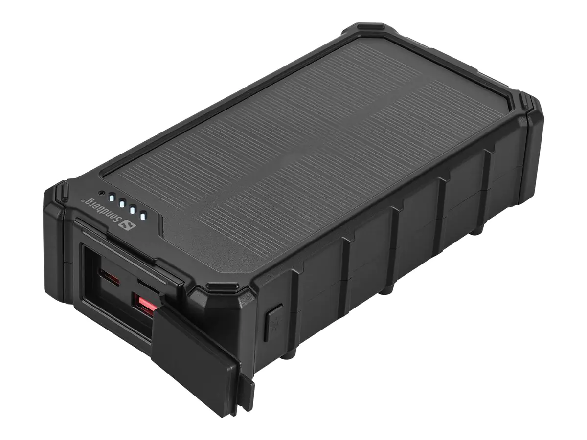 SANDBERG Active CampLED - Solar-Powerbank - 20000 mAh - 74 Wh - 20 Watt - 3 A - PD/PPS - 3 Ausgabeanschlussstellen (2 x USB-C, USB) 421-24