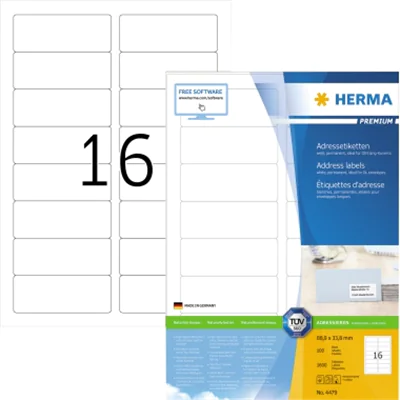 HERMA Adressetikett Premium 4479 88,9x33,8mm weiß 1.600 St./Pack. HERMA Adressetikett Premium 4479 88,9x33,8mm weiß 1.600 St./Pack.
