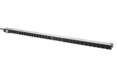 Digitus - Steckdosenleiste - 32 A - Wechselstrom 230 V - 8000 Watt - 73000 VA - 1-phasig - Eingabe, Eingang IEC 60309 - Ausgangsanschlüsse: 28 (24 x IEC 60320 C13, 4 x IEC 60320 C19) - 0U - 3 m Schnur - Schwarz