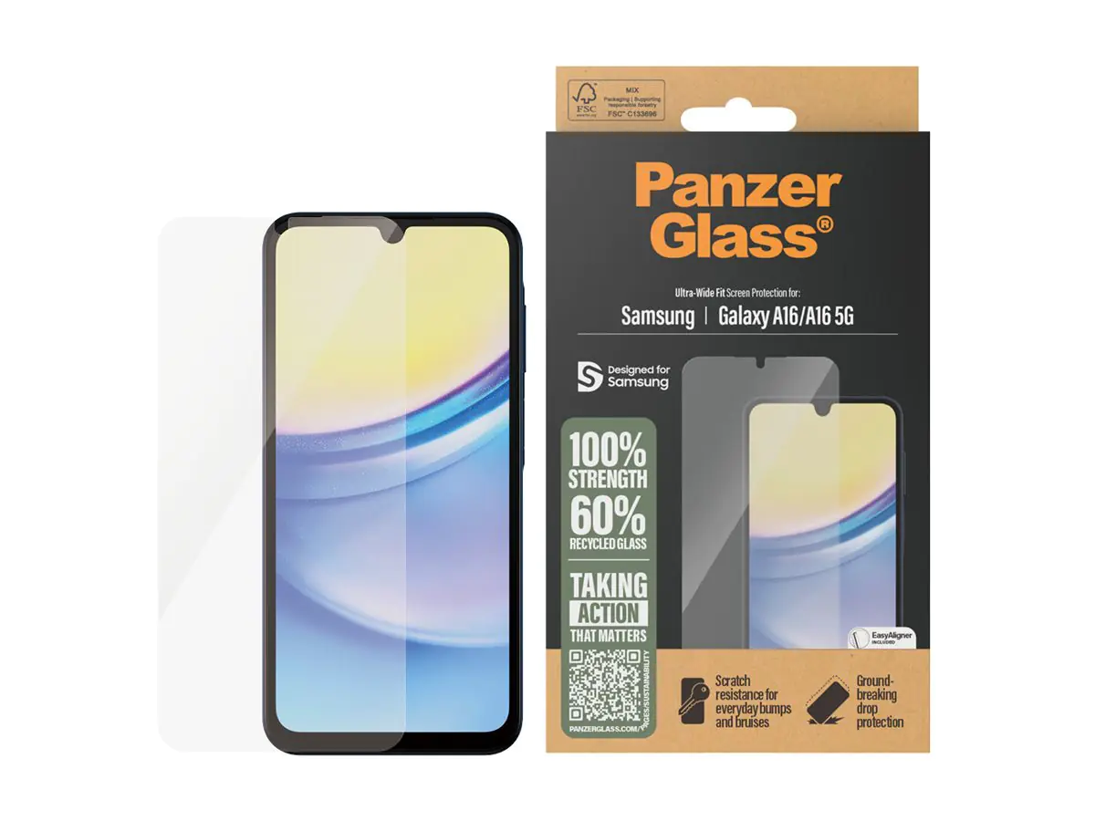 PanzerGlass - Bildschirmschutz für Handy - ultrabreite Passform - Glas - für Samsung Galaxy A16, A16 5G