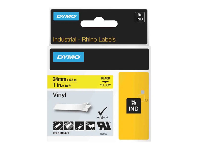 DYMO Rhino Coloured Vinyl - Vinyl - Schwarz auf Gelb - Rolle (2,54 cm x 5,5 m) 1 Kassette(n) Band - für Rhino 6000, 6000 Hard Case Kit DYMO Rhino Coloured Vinyl - Vinyl - Schwarz auf Gelb - Rolle (2,54 cm x 5,5 m) 1 Kassette(n) Band - für Rhino 6000, 6000 Hard Case Kit