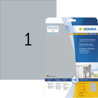HERMA Typenschildetikett 4224 210x297mm silber 25 St./Pack. HERMA Typenschildetikett 4224 210x297mm silber 25 St./Pack.