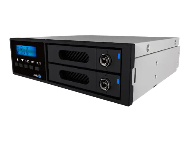 RAIDON inTank iR2022 - Internes RAID-Gehäuse mit Datenanzeige, Netzanzeige, Tastensperre, LCD-Anzeige, Lüfter - 2.5" (6.4 cm) - 2 Sender/Kanal - SATA 6Gb/s - RAID 0, 1 - SATA 6Gb/s