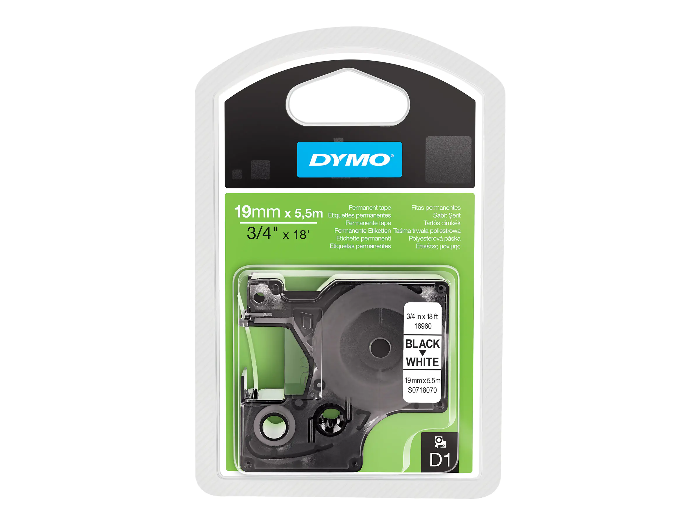 Dymo D1 - Polyester - permanenter Klebstoff - Schwarz auf Weiß - Roll (1.9 cm x 5.5 m)
