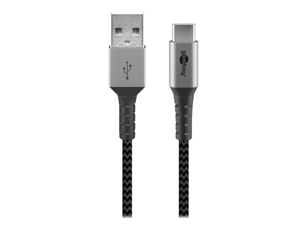 goobay - USB-Kabel - 24 pin USB-C (M) zu USB (M) - USB 2.0 - DC 5 V - 3 A - 2 m - Schwarz/Silber goobay - USB-Kabel - 24 pin USB-C (M) zu USB (M) - USB 2.0 - DC 5 V - 3 A - 2 m - Schwarz/Silber