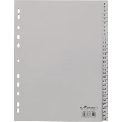 DURABLE Register 652310 DIN A4 volldeckend 1-31 31tlg. PP grau DURABLE Register 652310 DIN A4 volldeckend 1-31 31tlg. PP grau