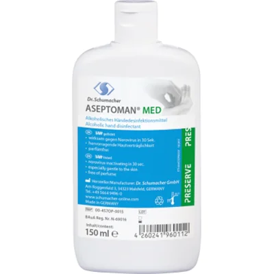 ASEPTOMAN® Handdesinfektion MED flüssig nicht alkoholfrei antibakteriell bakterizid, levurozid, tuberkulozid, virusinaktivierend 8,1 Spenderflasche Kunststoff 0,15l ASEPTOMAN® Handdesinfektion MED flüssig nicht alkoholfrei antibakteriell bakterizid, levurozid, tuberkulozid, virusinaktivierend 8,1 Spenderflasche Kunststoff 0,15l